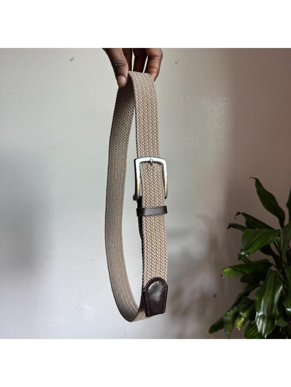 Vintage JAFK Tan Braided Woven Stretch Belt Medium 34-36